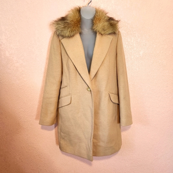 Jackets & Coats Tan Wool Blend Faux Fur Lined